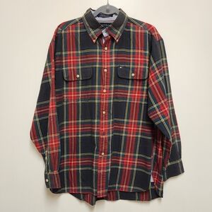 Mens Long Sleeve Plaid Red Large Collared Button Down Shirt Tommy Hilfiger